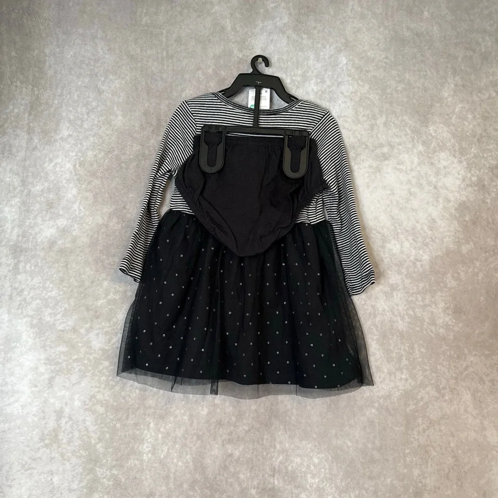 NWT Carters Black‎ Cat Halloween Tulle Dress Size 12 Months Stripes Polka Dot
